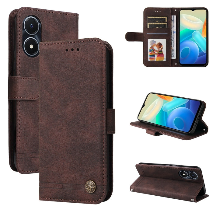 Skin Feel Life Tree Funda de piel para teléfono con botón de metal, For vivo Y02s, For vivo Y75 4G / S10e, For vivo Y77 5G, For Xiaomi Poco C40, For Xiaomi Poco M4 5G
