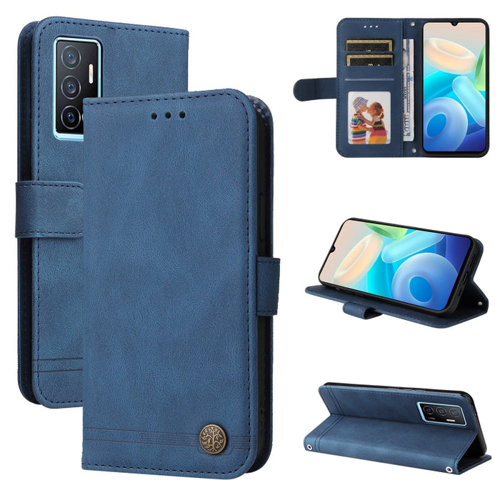 Skin Feel Life Tree Funda de piel para teléfono con botón de metal, For vivo Y02s, For vivo Y75 4G / S10e, For vivo Y77 5G, For Xiaomi Poco C40, For Xiaomi Poco M4 5G