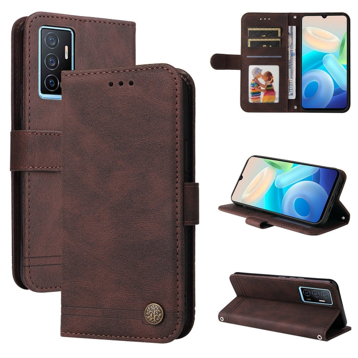 Skin Feel Life Tree Funda de piel para teléfono con botón de metal, For vivo Y02s, For vivo Y75 4G / S10e, For vivo Y77 5G, For Xiaomi Poco C40, For Xiaomi Poco M4 5G