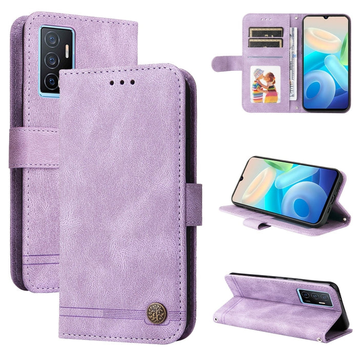 Skin Feel Life Tree Funda de piel para teléfono con botón de metal, For vivo Y02s, For vivo Y75 4G / S10e, For vivo Y77 5G, For Xiaomi Poco C40, For Xiaomi Poco M4 5G