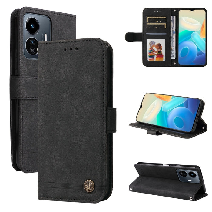 Skin Feel Life Tree Funda de piel para teléfono con botón de metal, For vivo Y02s, For vivo Y75 4G / S10e, For vivo Y77 5G, For Xiaomi Poco C40, For Xiaomi Poco M4 5G