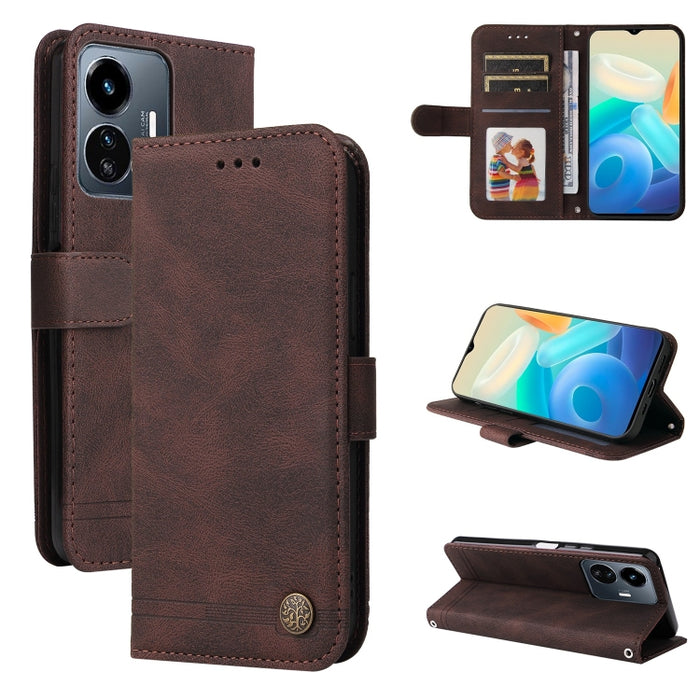 Skin Feel Life Tree Funda de piel para teléfono con botón de metal, For vivo Y02s, For vivo Y75 4G / S10e, For vivo Y77 5G, For Xiaomi Poco C40, For Xiaomi Poco M4 5G
