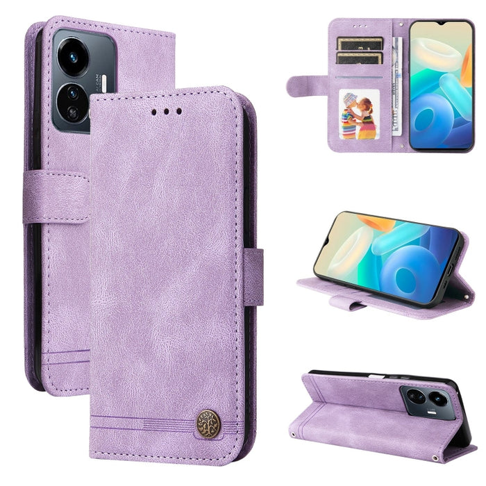 Skin Feel Life Tree Funda de piel para teléfono con botón de metal, For vivo Y02s, For vivo Y75 4G / S10e, For vivo Y77 5G, For Xiaomi Poco C40, For Xiaomi Poco M4 5G