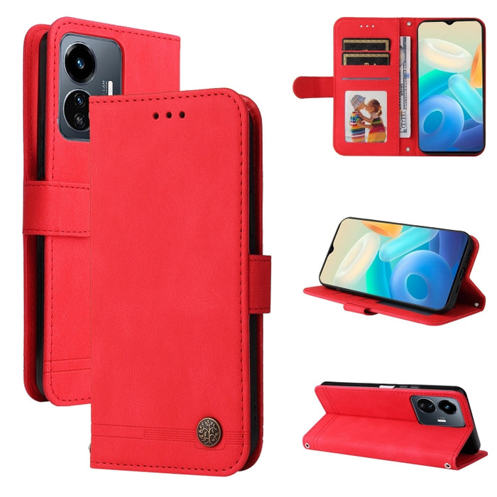 Skin Feel Life Tree Funda de piel para teléfono con botón de metal, For vivo Y02s, For vivo Y75 4G / S10e, For vivo Y77 5G, For Xiaomi Poco C40, For Xiaomi Poco M4 5G