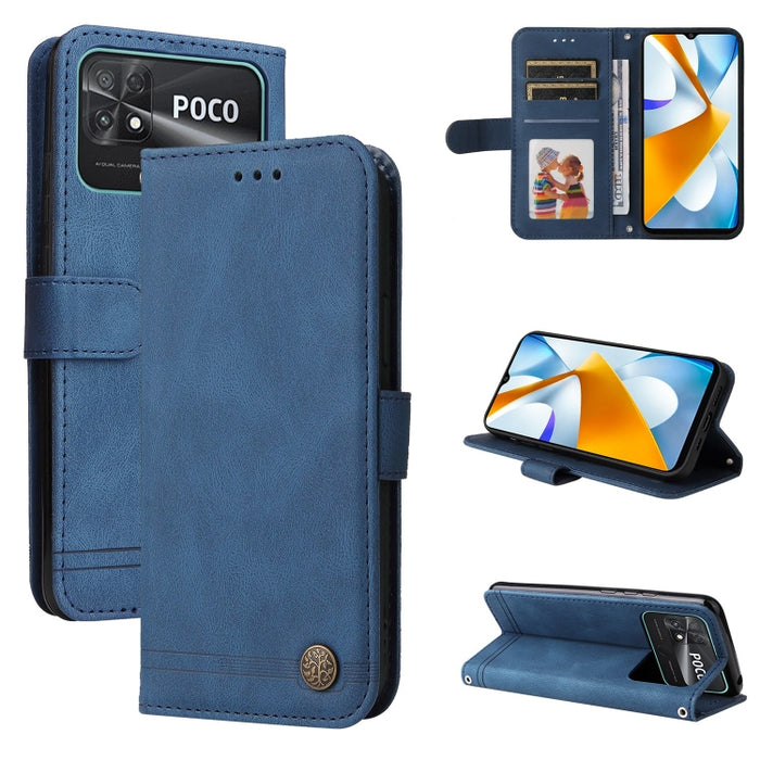 Skin Feel Life Tree Funda de piel para teléfono con botón de metal, For vivo Y02s, For vivo Y75 4G / S10e, For vivo Y77 5G, For Xiaomi Poco C40, For Xiaomi Poco M4 5G