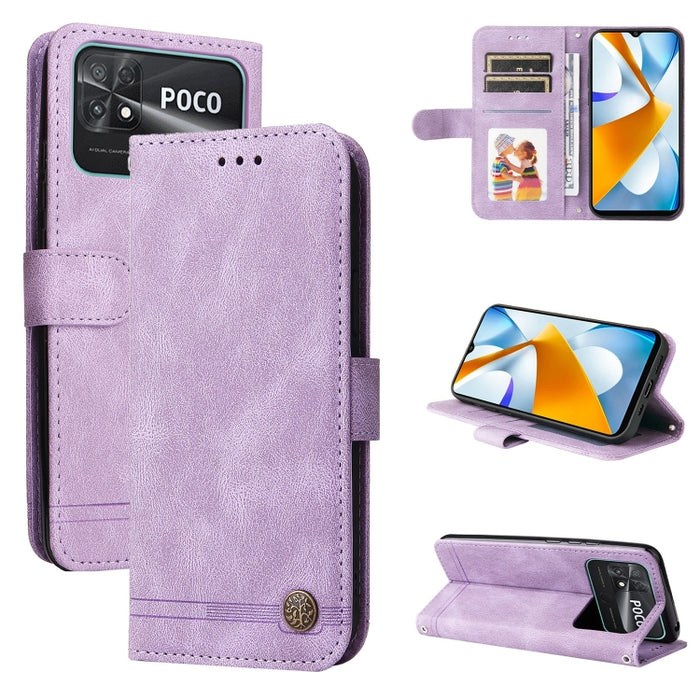 Skin Feel Life Tree Funda de piel para teléfono con botón de metal, For vivo Y02s, For vivo Y75 4G / S10e, For vivo Y77 5G, For Xiaomi Poco C40, For Xiaomi Poco M4 5G