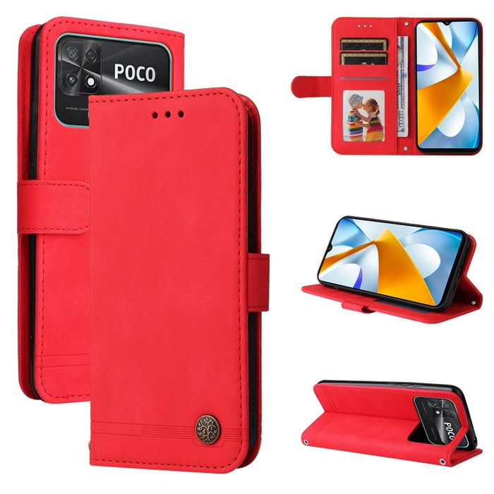 Skin Feel Life Tree Funda de piel para teléfono con botón de metal, For vivo Y02s, For vivo Y75 4G / S10e, For vivo Y77 5G, For Xiaomi Poco C40, For Xiaomi Poco M4 5G