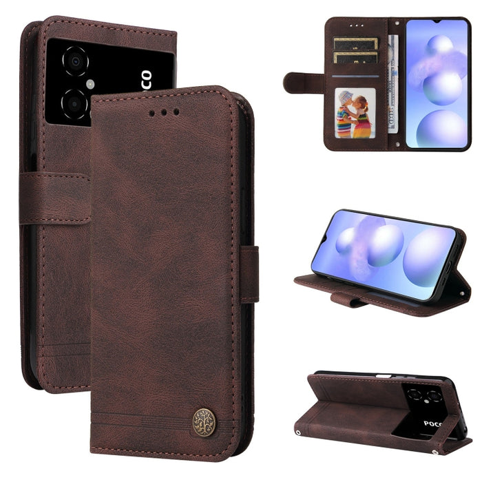 Skin Feel Life Tree Funda de piel para teléfono con botón de metal, For vivo Y02s, For vivo Y75 4G / S10e, For vivo Y77 5G, For Xiaomi Poco C40, For Xiaomi Poco M4 5G