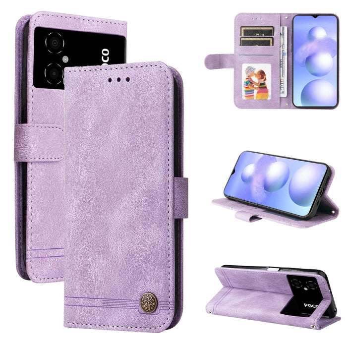 Skin Feel Life Tree Funda de piel para teléfono con botón de metal, For vivo Y02s, For vivo Y75 4G / S10e, For vivo Y77 5G, For Xiaomi Poco C40, For Xiaomi Poco M4 5G