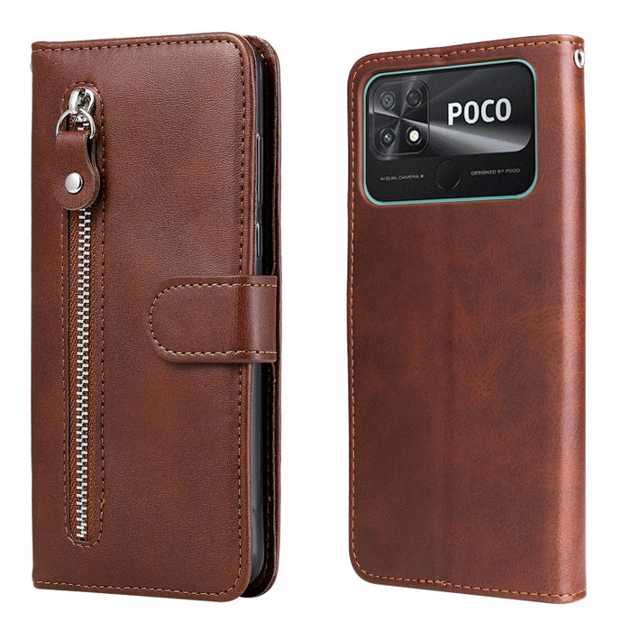 Estuche para teléfono de cuero con cremallera y textura de becerro, For vivo Y02s, For vivo Y75 4G / S10e, For vivo Y77 5G, For Xiaomi Poco C40, For Xiaomi Poco M4 5G