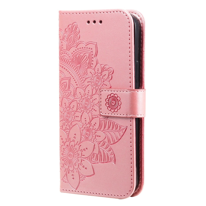 Estuche para teléfono de cuero con estampado de flores de 7 pétalos, For vivo Y02s, For vivo Y75 4G / S10e, For vivo Y77 5G, For Xiaomi Poco C40, For Xiaomi Poco M4 5G