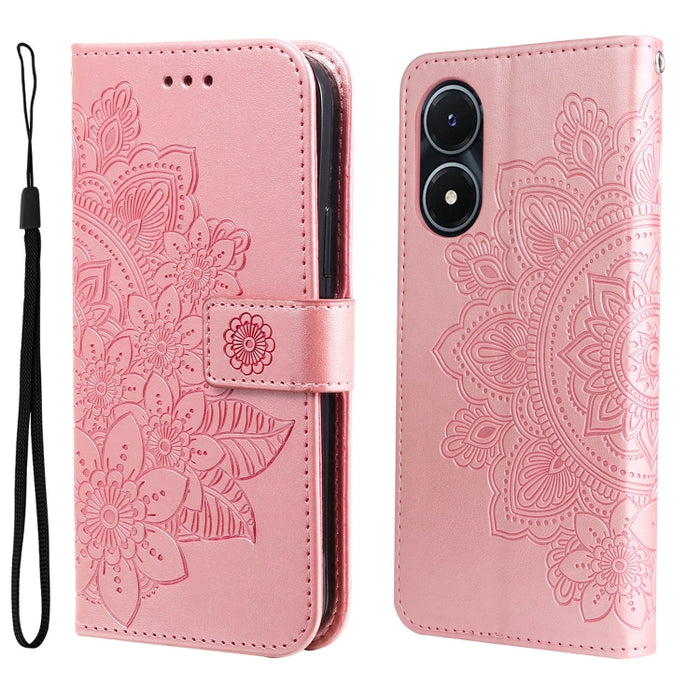 Estuche para teléfono de cuero con estampado de flores de 7 pétalos, For vivo Y02s, For vivo Y75 4G / S10e, For vivo Y77 5G, For Xiaomi Poco C40, For Xiaomi Poco M4 5G