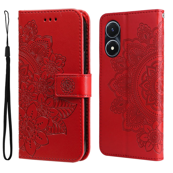 Estuche para teléfono de cuero con estampado de flores de 7 pétalos, For vivo Y02s, For vivo Y75 4G / S10e, For vivo Y77 5G, For Xiaomi Poco C40, For Xiaomi Poco M4 5G