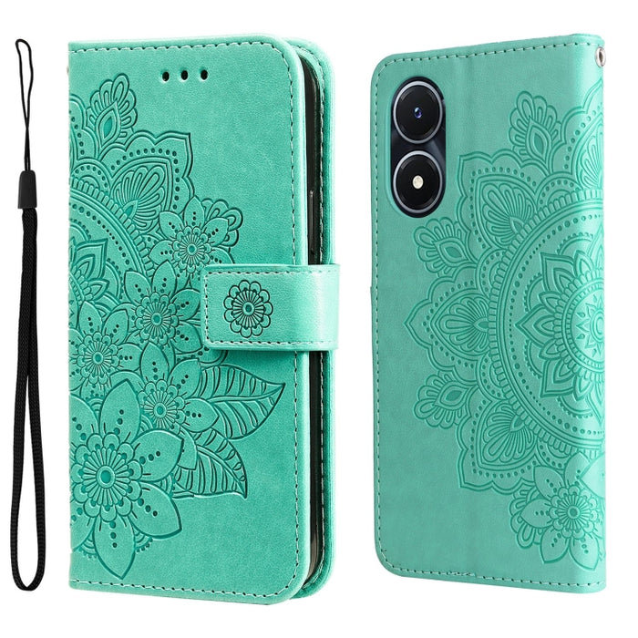 Estuche para teléfono de cuero con estampado de flores de 7 pétalos, For vivo Y02s, For vivo Y75 4G / S10e, For vivo Y77 5G, For Xiaomi Poco C40, For Xiaomi Poco M4 5G