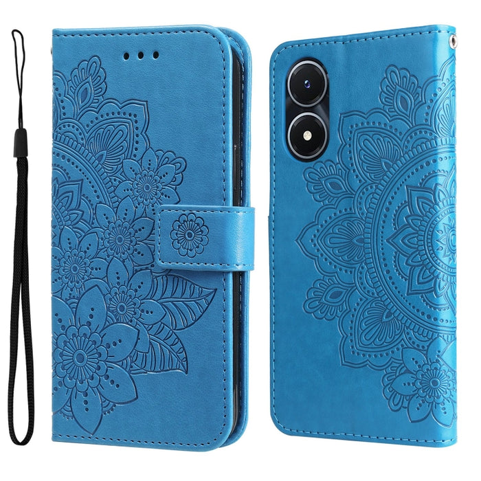 Estuche para teléfono de cuero con estampado de flores de 7 pétalos, For vivo Y02s, For vivo Y75 4G / S10e, For vivo Y77 5G, For Xiaomi Poco C40, For Xiaomi Poco M4 5G
