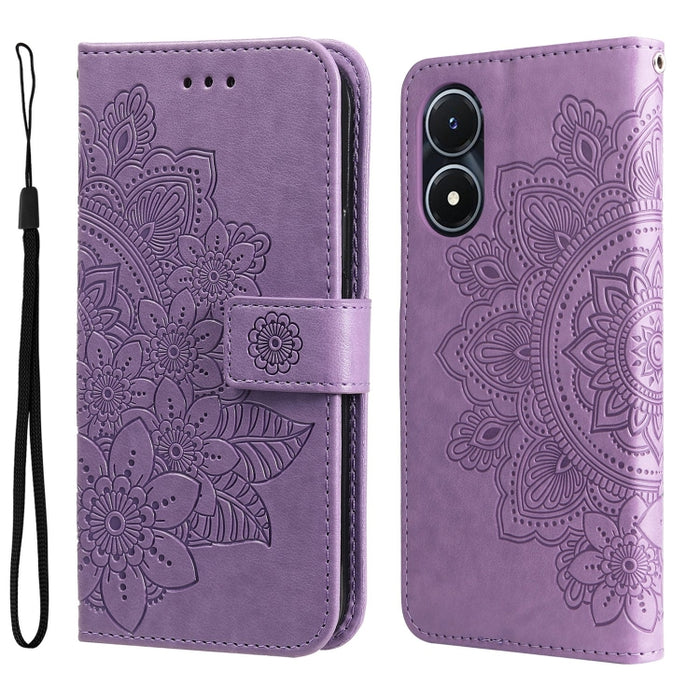 Estuche para teléfono de cuero con estampado de flores de 7 pétalos, For vivo Y02s, For vivo Y75 4G / S10e, For vivo Y77 5G, For Xiaomi Poco C40, For Xiaomi Poco M4 5G