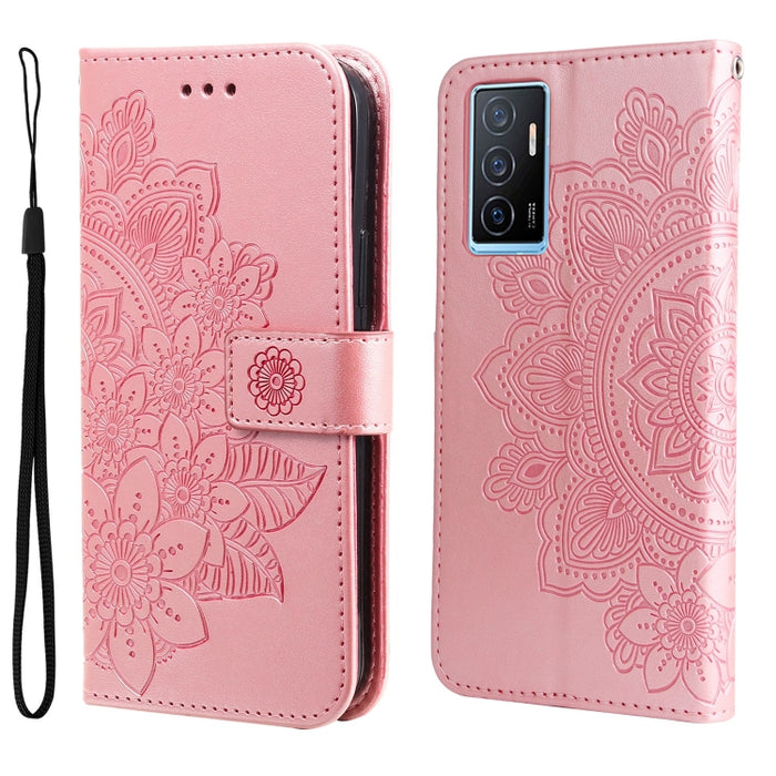 Estuche para teléfono de cuero con estampado de flores de 7 pétalos, For vivo Y02s, For vivo Y75 4G / S10e, For vivo Y77 5G, For Xiaomi Poco C40, For Xiaomi Poco M4 5G