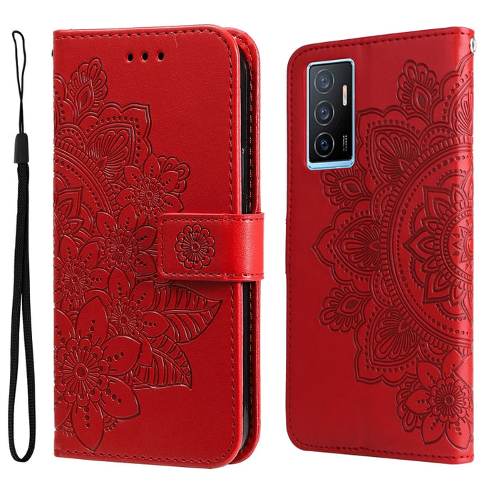 Estuche para teléfono de cuero con estampado de flores de 7 pétalos, For vivo Y02s, For vivo Y75 4G / S10e, For vivo Y77 5G, For Xiaomi Poco C40, For Xiaomi Poco M4 5G