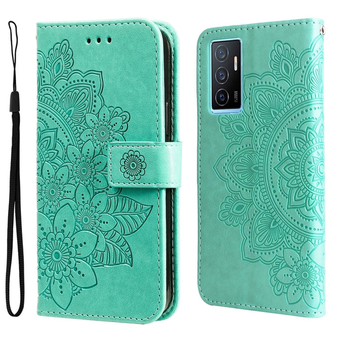 Estuche para teléfono de cuero con estampado de flores de 7 pétalos, For vivo Y02s, For vivo Y75 4G / S10e, For vivo Y77 5G, For Xiaomi Poco C40, For Xiaomi Poco M4 5G
