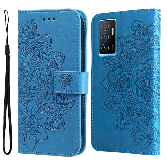 Estuche para teléfono de cuero con estampado de flores de 7 pétalos, For vivo Y02s, For vivo Y75 4G / S10e, For vivo Y77 5G, For Xiaomi Poco C40, For Xiaomi Poco M4 5G