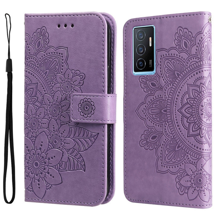 Estuche para teléfono de cuero con estampado de flores de 7 pétalos, For vivo Y02s, For vivo Y75 4G / S10e, For vivo Y77 5G, For Xiaomi Poco C40, For Xiaomi Poco M4 5G