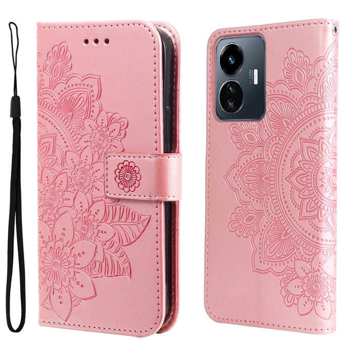Estuche para teléfono de cuero con estampado de flores de 7 pétalos, For vivo Y02s, For vivo Y75 4G / S10e, For vivo Y77 5G, For Xiaomi Poco C40, For Xiaomi Poco M4 5G
