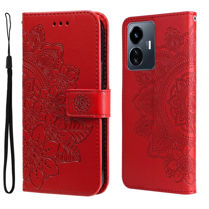 Estuche para teléfono de cuero con estampado de flores de 7 pétalos, For vivo Y02s, For vivo Y75 4G / S10e, For vivo Y77 5G, For Xiaomi Poco C40, For Xiaomi Poco M4 5G