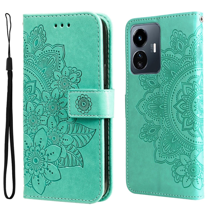 Estuche para teléfono de cuero con estampado de flores de 7 pétalos, For vivo Y02s, For vivo Y75 4G / S10e, For vivo Y77 5G, For Xiaomi Poco C40, For Xiaomi Poco M4 5G