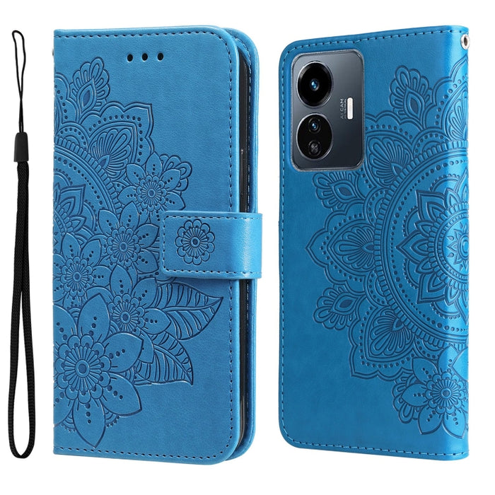 Estuche para teléfono de cuero con estampado de flores de 7 pétalos, For vivo Y02s, For vivo Y75 4G / S10e, For vivo Y77 5G, For Xiaomi Poco C40, For Xiaomi Poco M4 5G
