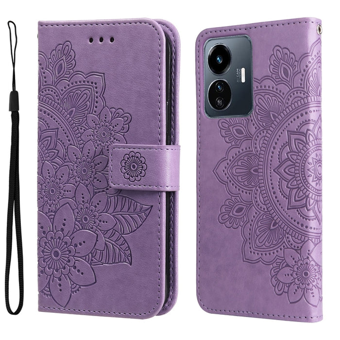 Estuche para teléfono de cuero con estampado de flores de 7 pétalos, For vivo Y02s, For vivo Y75 4G / S10e, For vivo Y77 5G, For Xiaomi Poco C40, For Xiaomi Poco M4 5G