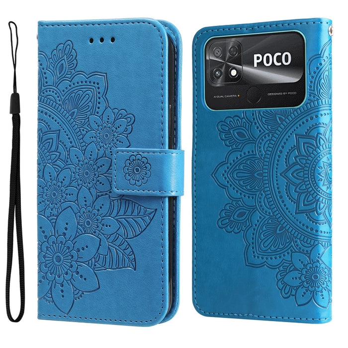 Estuche para teléfono de cuero con estampado de flores de 7 pétalos, For vivo Y02s, For vivo Y75 4G / S10e, For vivo Y77 5G, For Xiaomi Poco C40, For Xiaomi Poco M4 5G