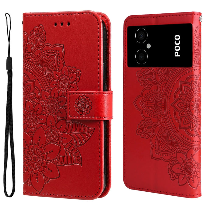 Estuche para teléfono de cuero con estampado de flores de 7 pétalos, For vivo Y02s, For vivo Y75 4G / S10e, For vivo Y77 5G, For Xiaomi Poco C40, For Xiaomi Poco M4 5G