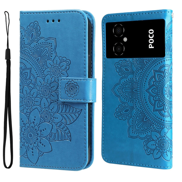 Estuche para teléfono de cuero con estampado de flores de 7 pétalos, For vivo Y02s, For vivo Y75 4G / S10e, For vivo Y77 5G, For Xiaomi Poco C40, For Xiaomi Poco M4 5G