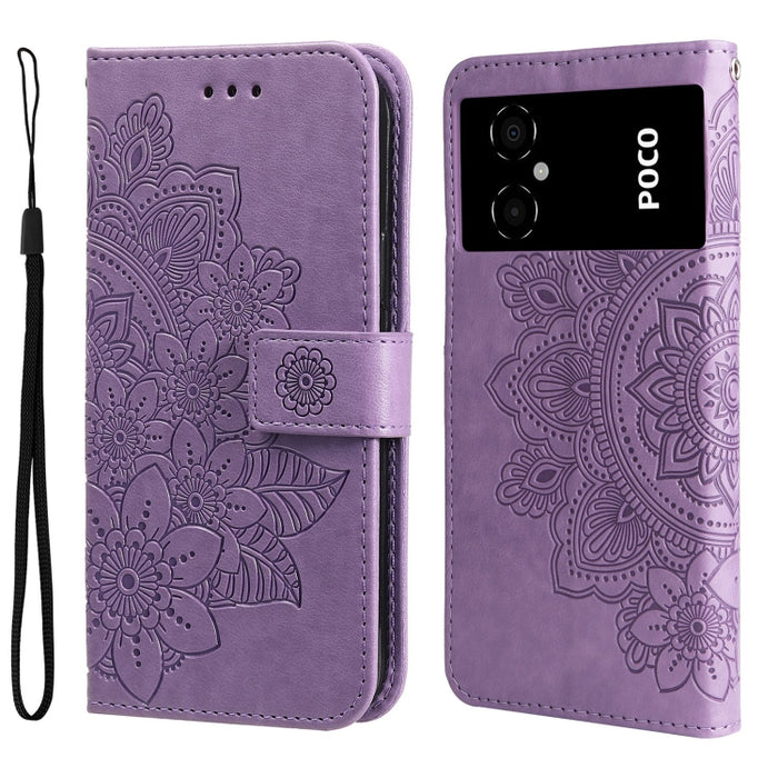 Estuche para teléfono de cuero con estampado de flores de 7 pétalos, For vivo Y02s, For vivo Y75 4G / S10e, For vivo Y77 5G, For Xiaomi Poco C40, For Xiaomi Poco M4 5G