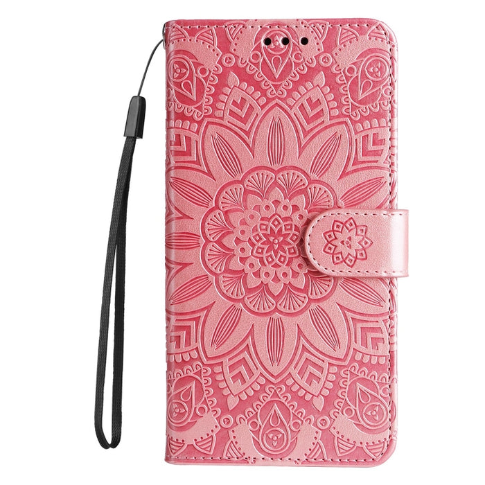 Estuche para teléfono de cuero con estampado de girasol en relieve, For vivo Y02s, For vivo Y75 4G / S10e, For vivo Y77 5G, For Xiaomi Poco C40, For Xiaomi Poco M4 5G