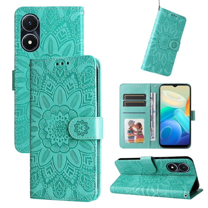 Estuche para teléfono de cuero con estampado de girasol en relieve, For vivo Y02s, For vivo Y75 4G / S10e, For vivo Y77 5G, For Xiaomi Poco C40, For Xiaomi Poco M4 5G