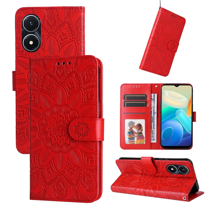 Estuche para teléfono de cuero con estampado de girasol en relieve, For vivo Y02s, For vivo Y75 4G / S10e, For vivo Y77 5G, For Xiaomi Poco C40, For Xiaomi Poco M4 5G