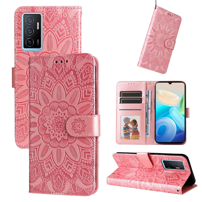 Estuche para teléfono de cuero con estampado de girasol en relieve, For vivo Y02s, For vivo Y75 4G / S10e, For vivo Y77 5G, For Xiaomi Poco C40, For Xiaomi Poco M4 5G