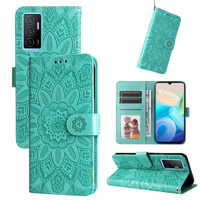 Estuche para teléfono de cuero con estampado de girasol en relieve, For vivo Y02s, For vivo Y75 4G / S10e, For vivo Y77 5G, For Xiaomi Poco C40, For Xiaomi Poco M4 5G