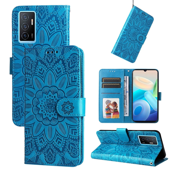 Estuche para teléfono de cuero con estampado de girasol en relieve, For vivo Y02s, For vivo Y75 4G / S10e, For vivo Y77 5G, For Xiaomi Poco C40, For Xiaomi Poco M4 5G
