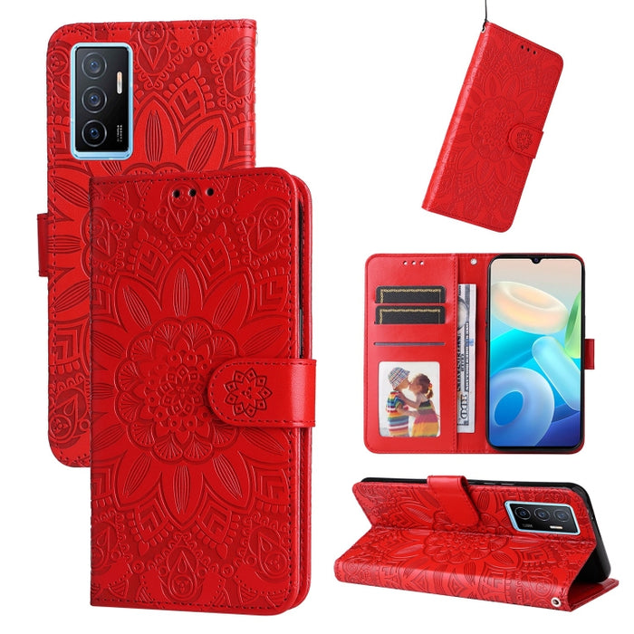 Estuche para teléfono de cuero con estampado de girasol en relieve, For vivo Y02s, For vivo Y75 4G / S10e, For vivo Y77 5G, For Xiaomi Poco C40, For Xiaomi Poco M4 5G
