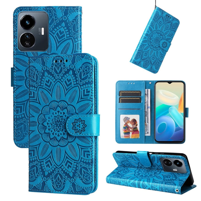 Estuche para teléfono de cuero con estampado de girasol en relieve, For vivo Y02s, For vivo Y75 4G / S10e, For vivo Y77 5G, For Xiaomi Poco C40, For Xiaomi Poco M4 5G