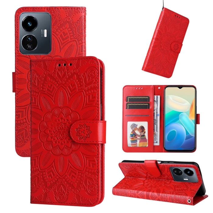 Estuche para teléfono de cuero con estampado de girasol en relieve, For vivo Y02s, For vivo Y75 4G / S10e, For vivo Y77 5G, For Xiaomi Poco C40, For Xiaomi Poco M4 5G