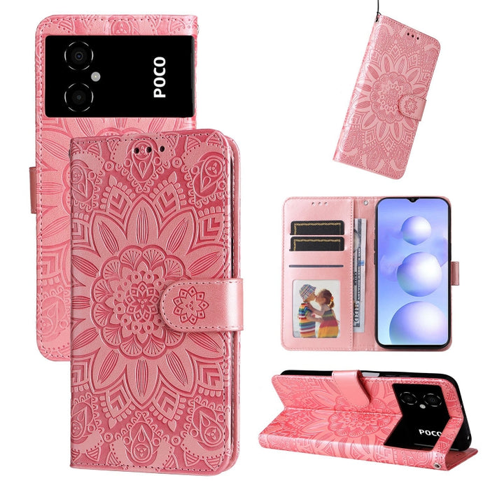 Estuche para teléfono de cuero con estampado de girasol en relieve, For vivo Y02s, For vivo Y75 4G / S10e, For vivo Y77 5G, For Xiaomi Poco C40, For Xiaomi Poco M4 5G