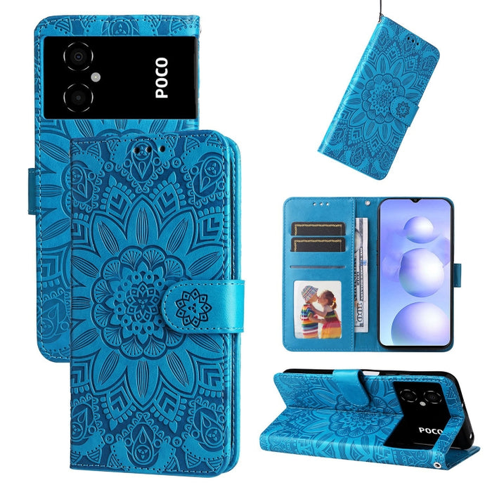 Estuche para teléfono de cuero con estampado de girasol en relieve, For vivo Y02s, For vivo Y75 4G / S10e, For vivo Y77 5G, For Xiaomi Poco C40, For Xiaomi Poco M4 5G