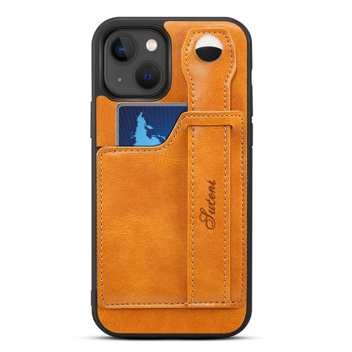 Suteni 215 correa de muñeca funda de teléfono PU, For iPhone 14, For iPhone 14 Plus, For iPhone 14 Pro, For iPhone 14 Pro Max