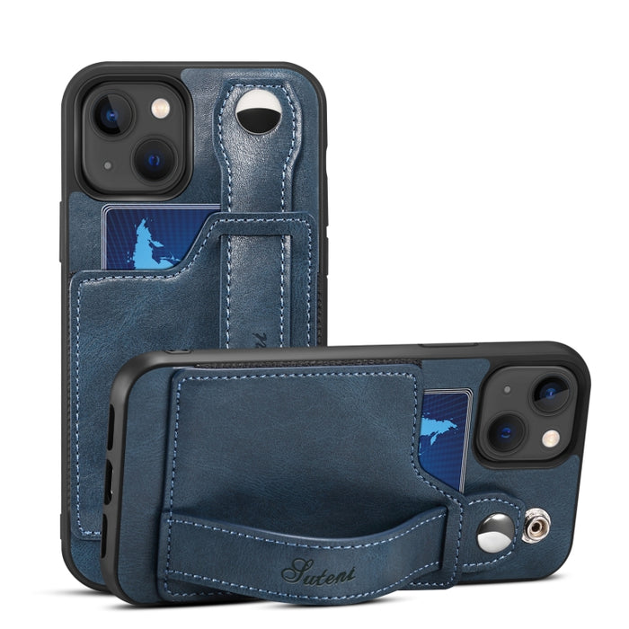 Suteni 215 correa de muñeca funda de teléfono PU, For iPhone 14, For iPhone 14 Plus, For iPhone 14 Pro, For iPhone 14 Pro Max
