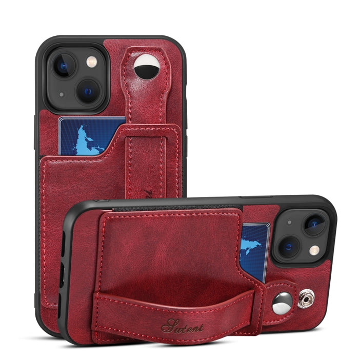 Suteni 215 correa de muñeca funda de teléfono PU, For iPhone 14, For iPhone 14 Plus, For iPhone 14 Pro, For iPhone 14 Pro Max