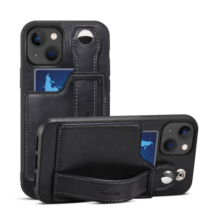 Suteni 215 correa de muñeca funda de teléfono PU, For iPhone 14, For iPhone 14 Plus, For iPhone 14 Pro, For iPhone 14 Pro Max