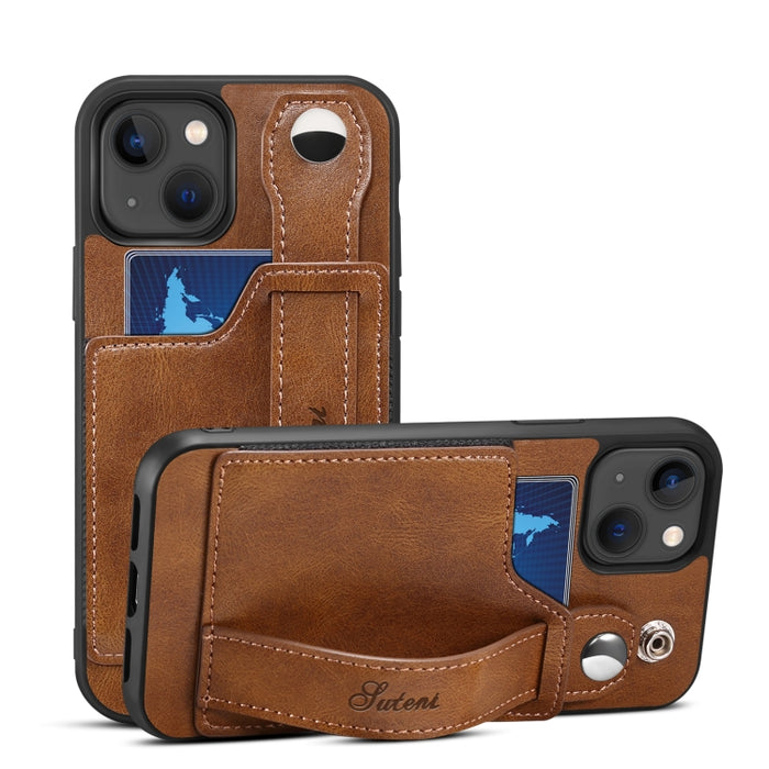 Suteni 215 correa de muñeca funda de teléfono PU, For iPhone 14, For iPhone 14 Plus, For iPhone 14 Pro, For iPhone 14 Pro Max